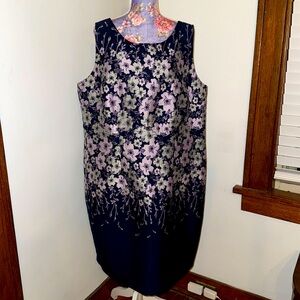 Talbots Navy Blue Purple Silver Floral Formal Dress 18 W